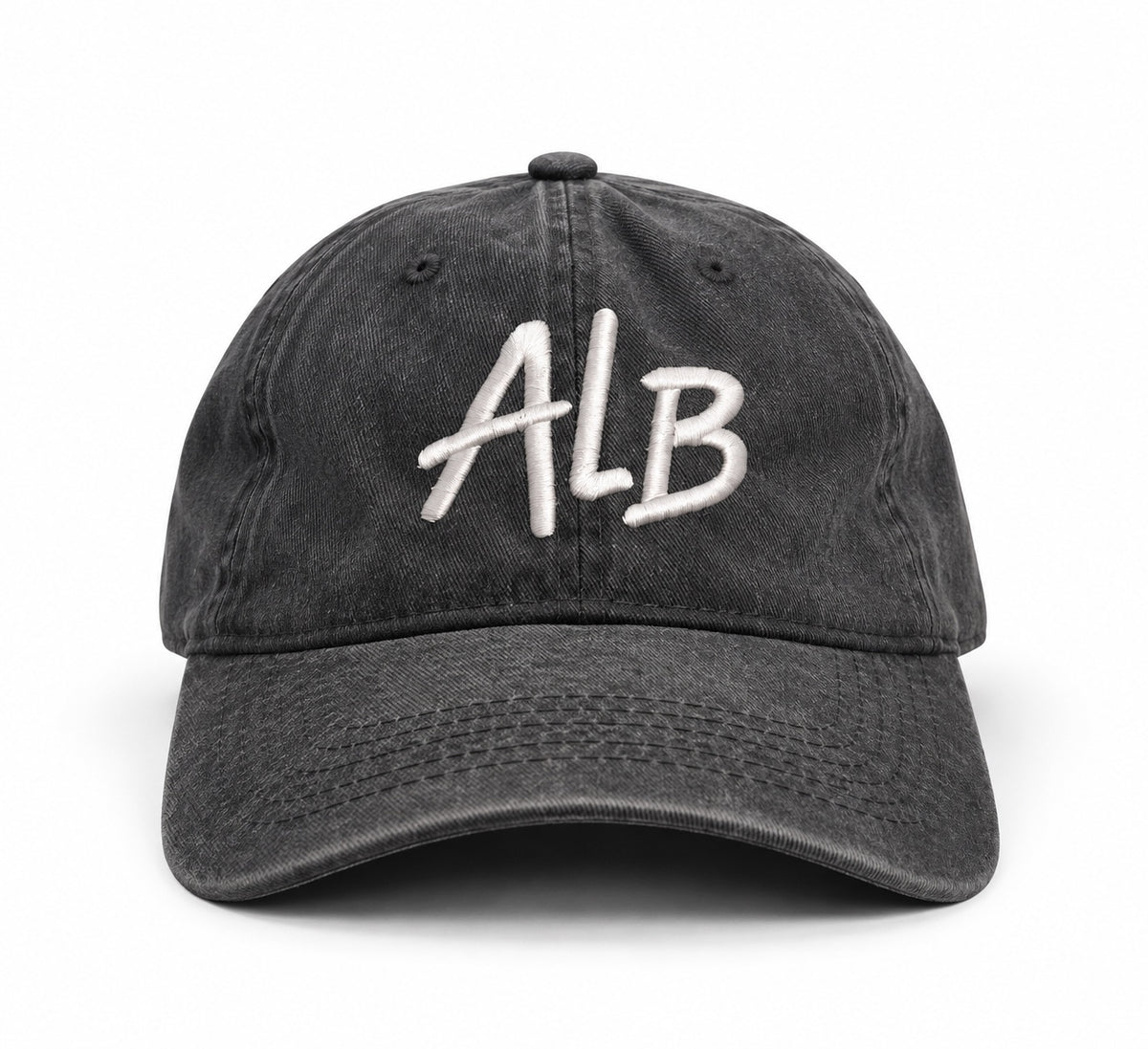 Washed black ALB dad hat with white front embroidery