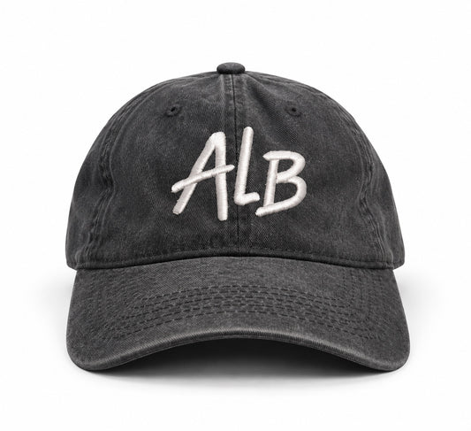Washed black ALB dad hat with white front embroidery