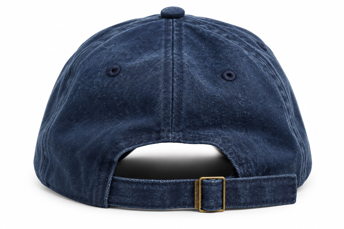 Washed navy dad hat adjustable buckle strap